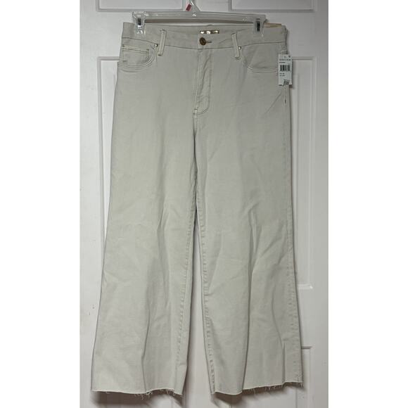 Kut From The Kloth Meg Fab Ab High Rise Wide Leg Raw Hem Jeans Size 10 Beige - Picture 3 of 10